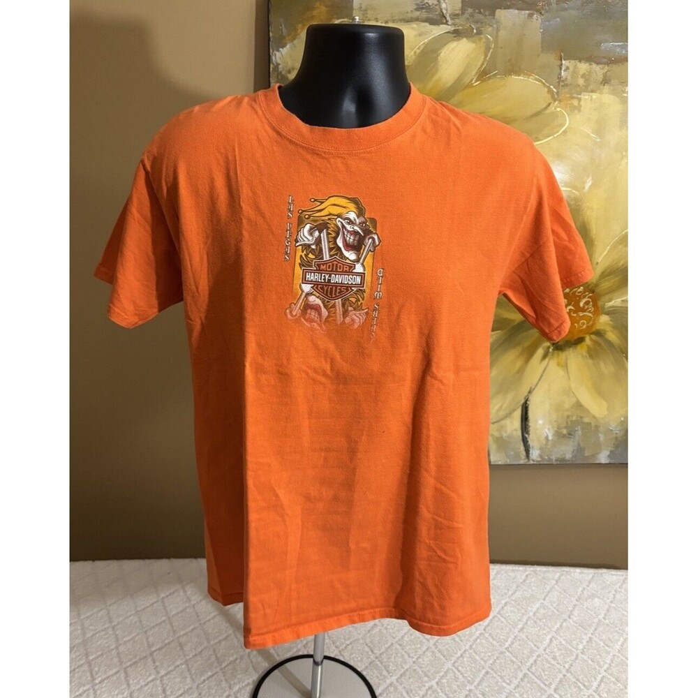 Vintage Harley Davidson 2 Sided Joker Las Vegas Nevada Orange Tee Men’s Size M - Picture 2 of 16